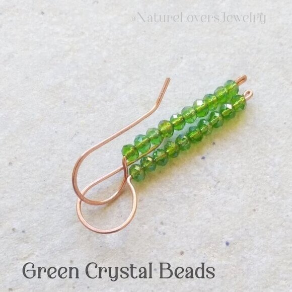 Handmade Jewelry - 🍂🍁🍃 3/$25!!!  Green Faceted Crystal ~ Beaded Stick Earrings! Dainty & Slim